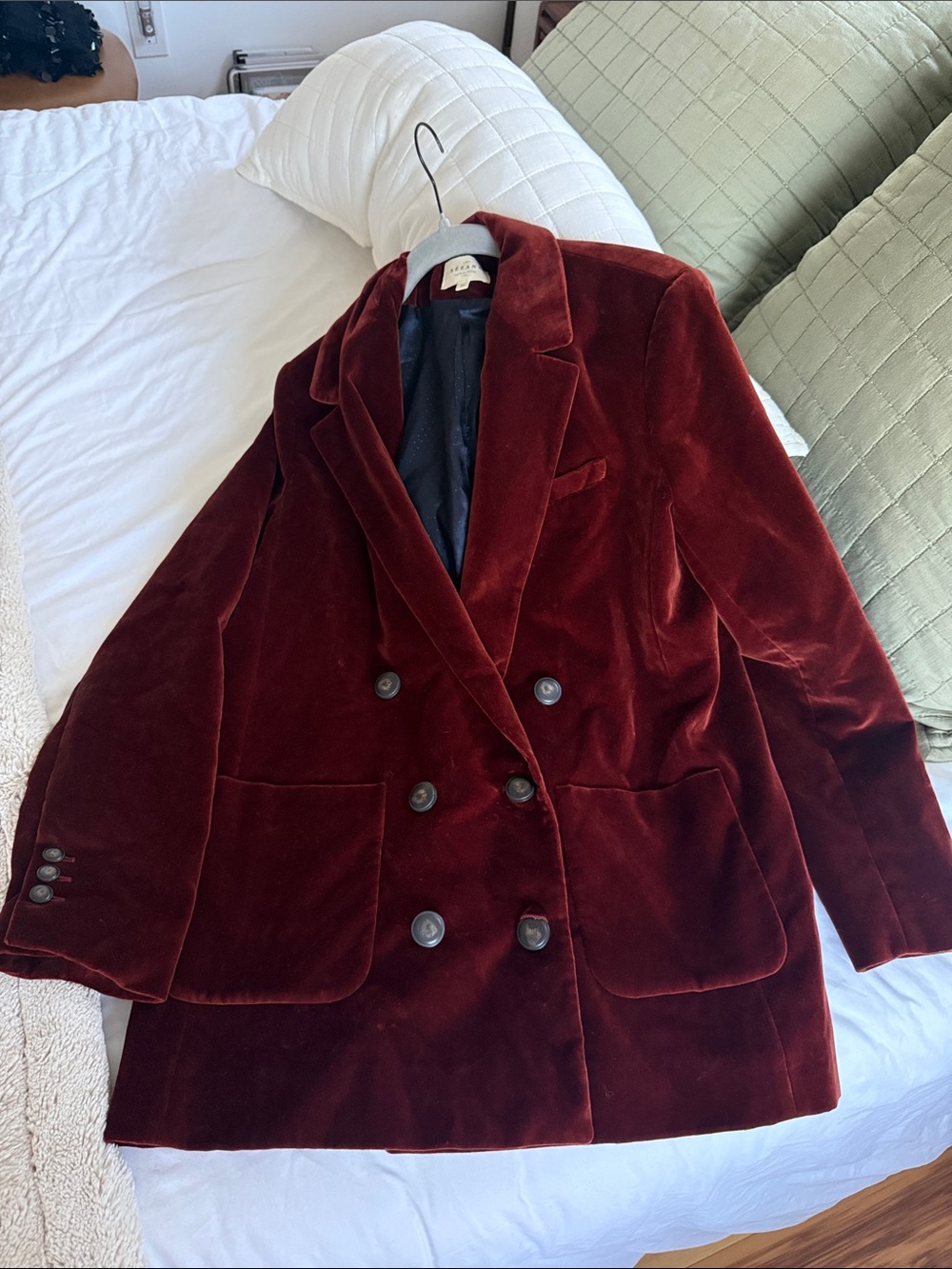 Sezane chocolate  Velvet Double-Breasted Blazer